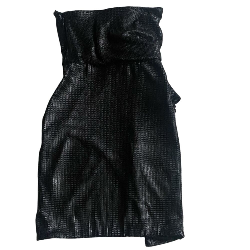 HALSTON HERITAGE NWT Strapless All Over Sequin Dress Bow Detail Matte Black Sz 2 - Picture 2 of 10